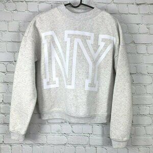 Aeropostale Crop Sweatshirt NY size M Mock Neck Light Gray Chunky Boyfriend